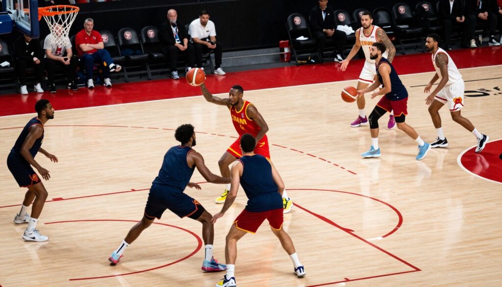 A dynamic basketball scene set in a vibrant Chicago gym, capturing the essence of the "Chicago action integration" strategy. In the foreground, a group of athletes in professional athletic attire demonstrates a ghost pick-and-roll (PnR) maneuver, showcasing precise movements and teamwork. The middle ground features players executing a Spain action, with one athlete signaling for a quick pass while another sets an effective screen. In the background, a team smoothly transitions into a hammer play, creating an engaging flow of motion. The lighting is bright and dramatic, accentuating the players' intensity and focus, while a wide-angle lens captures the entire court in action. The atmosphere is energetic and strategic, reflecting the creative integration of basketball tactics. A dynamic basketball scene set in a vibrant Chicago gym, capturing the essence of the "Chicago action integration" strategy. In the foreground, a group of athletes in professional athletic attire demonstrates a ghost pick-and-roll (PnR) maneuver, showcasing precise movements and teamwork. The middle ground features players executing a Spain action, with one athlete signaling for a quick pass while another sets an effective screen. In the background, a team smoothly transitions into a hammer play, creating an engaging flow of motion. The lighting is bright and dramatic, accentuating the players' intensity and focus, while a wide-angle lens captures the entire court in action. The atmosphere is energetic and strategic, reflecting the creative integration of basketball tactics.