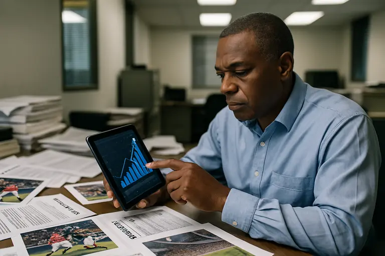 Front office staff reviewing basketball contracts and roster notes at a desk