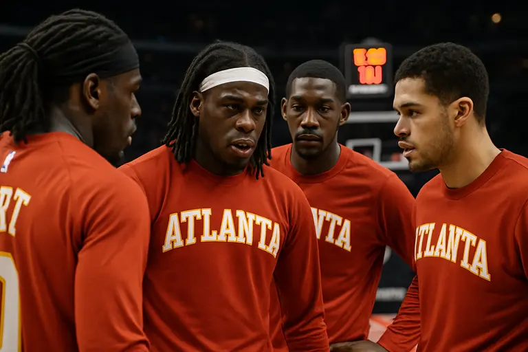 Three perimeter defenders spaced across the arc in a half-court stance