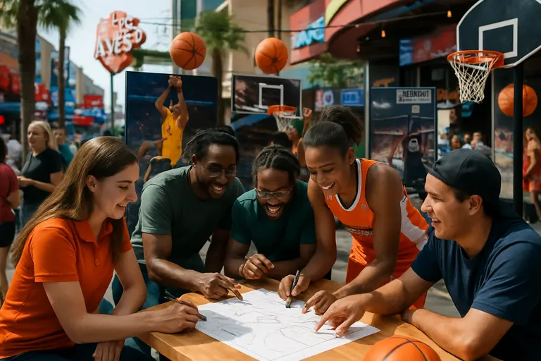Fans entering a modern basketball arena before tipoff