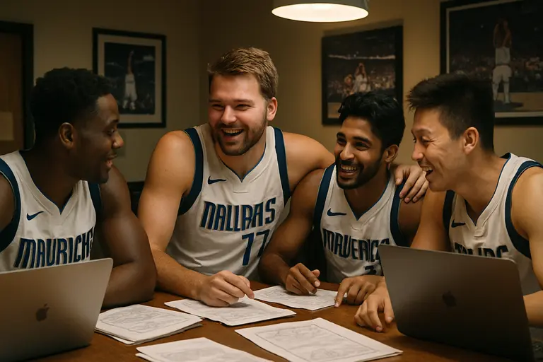 International players listening during a team practice huddle