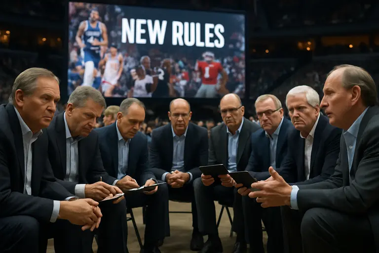 NBA decision makers discussing roster rules in a conference room